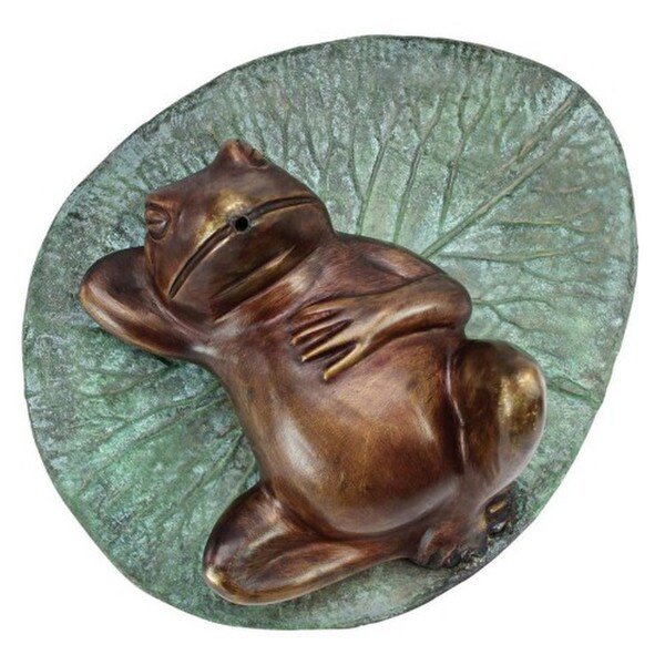 Spitting Frog on Lily Pad Bronze Garden Statue Spouting Piped Sculpture